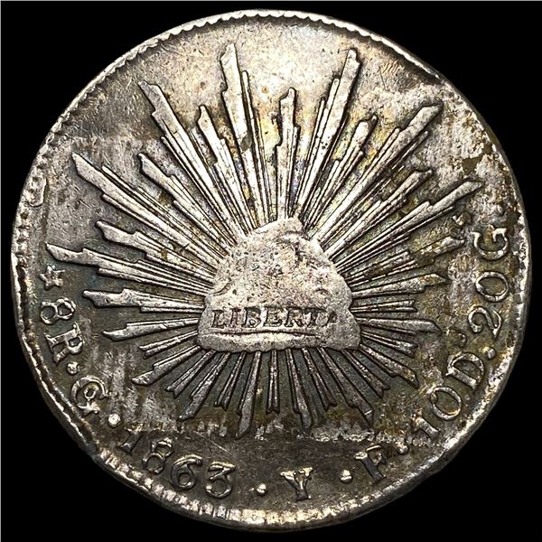 1863-Mo Mexico Silver 8 Reales NEARLY UNCIRCULATED