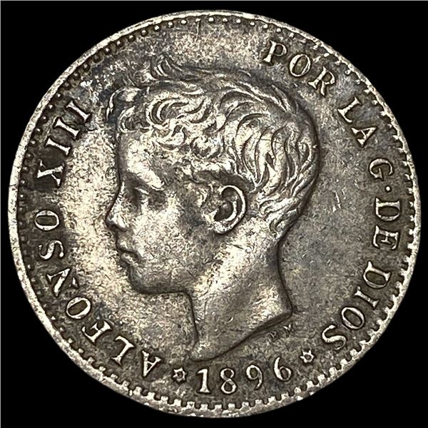 1896 Spain Silver 50 Centimos NEARLY UNCIRCULATED