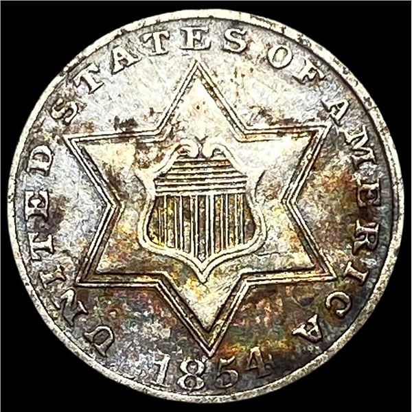 1854 Silver Three-Cent Piece CHOICE AU