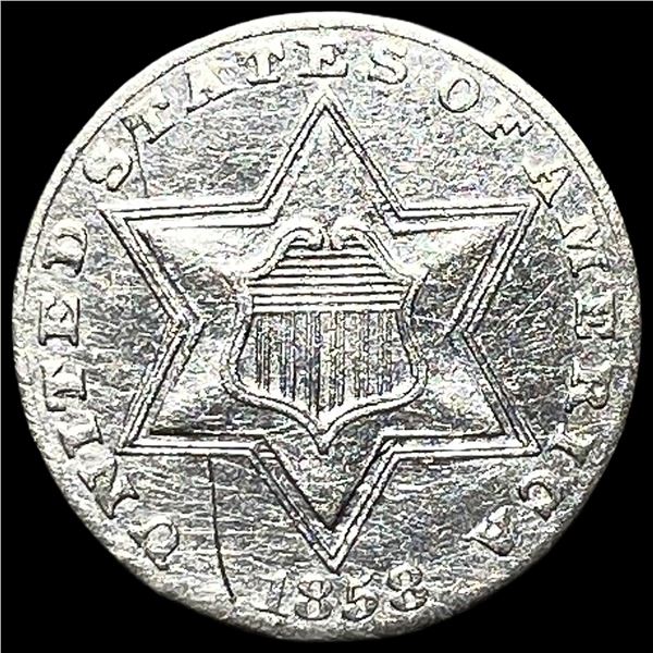 1858 Silver Three-Cent Piece CLOSELY UNCIRCULATED