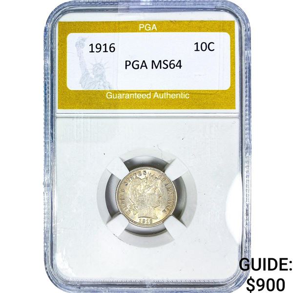 1916 Barber Dime PGA MS64