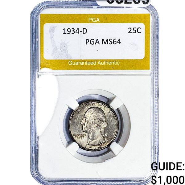 1934-D Washington Silver Quarter PGA MS64