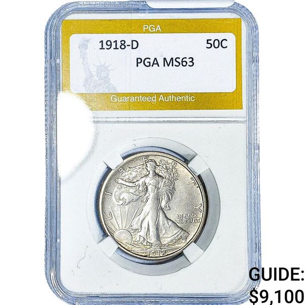 1918-D Walking Liberty Half Dollar PGA MS63