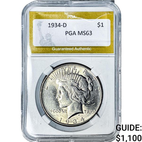 1934-D Silver Peace Dollar PGA MS63