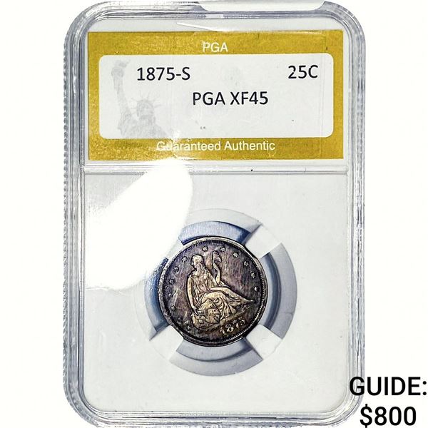 1875-S Seated Liberty Quarter PGA XF45