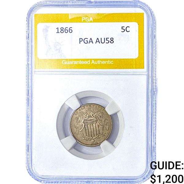 1866 Shield Nickel PGA AU58