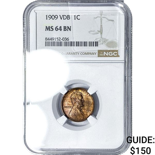 1909 VDB Wheat Cent NGC MS64 BN