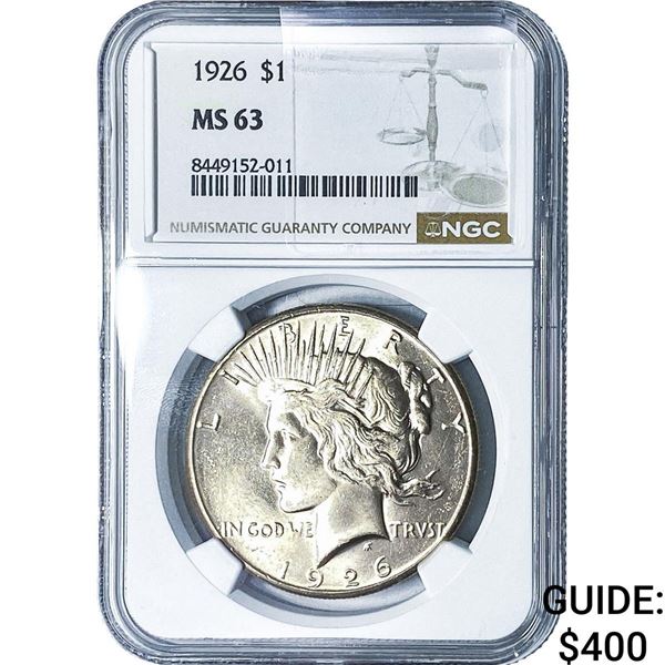 1926 Silver Peace Dollar NGC MS63