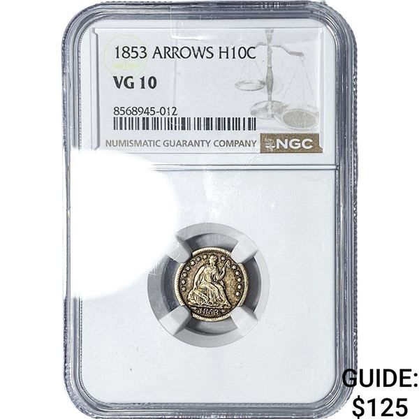 1953 Seated Liberty Half Dime NGC VG10 Arrows