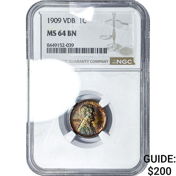 1909 VDB Wheat Cent NGC MS64 BN