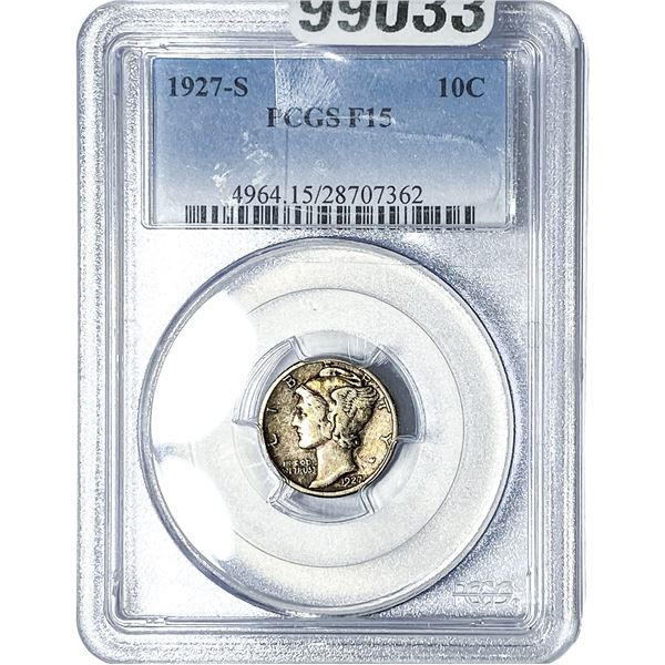 1927-S Mercury Silver Dime PCGS F15