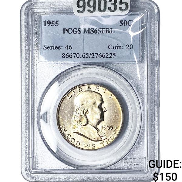 1955 Franklin Half Dollar PCGS MS65 FBL