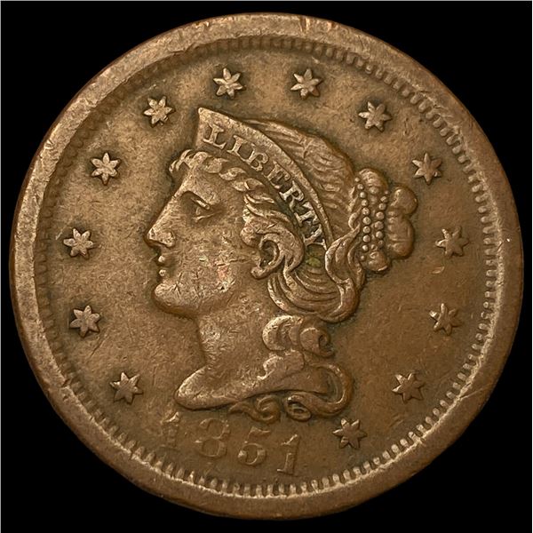 1851 Braided Hair Large Cent NEARLY UNCIRCULATED