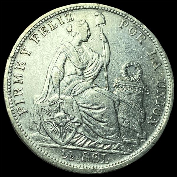 1907 Silver Ã‚Â½ Sol Peru CLOSELY UNCIRCULATED