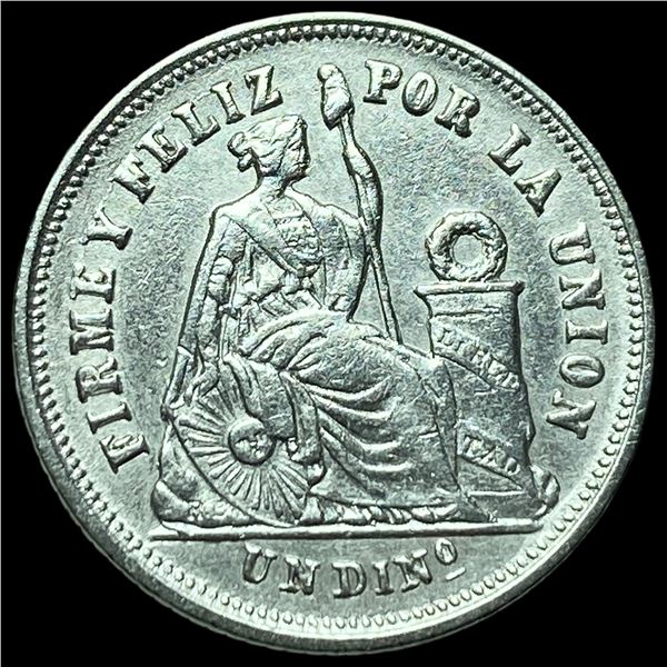 1866 Peru Silver Un Dinero Lima Mint CHOICE AU
