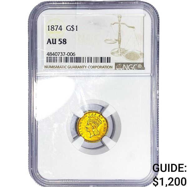 1874 Rare Gold Dollar NGC AU58