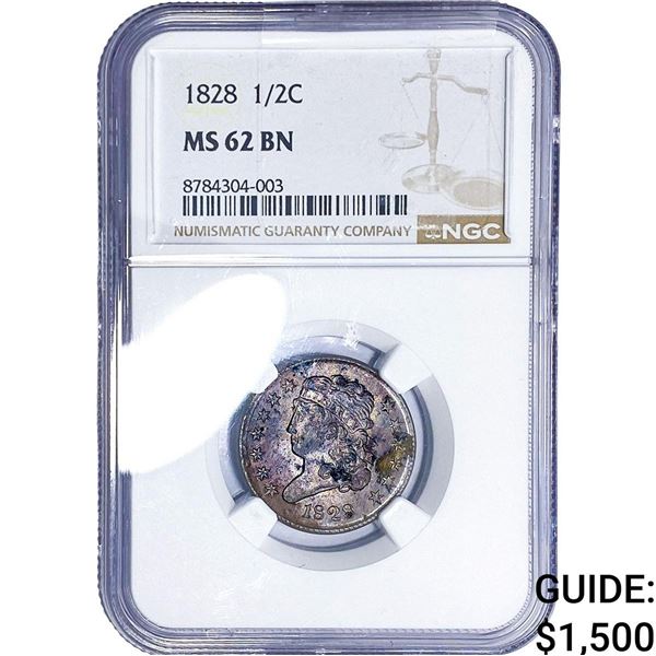 1828 Classic Head Half Cent NGC MS62 BN