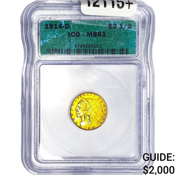 1914-D $2.50 Gold Quarter Eagle ICG MS61