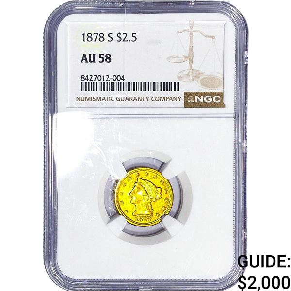 1878-S $2.50 Gold Quarter Eagle NGC AU58