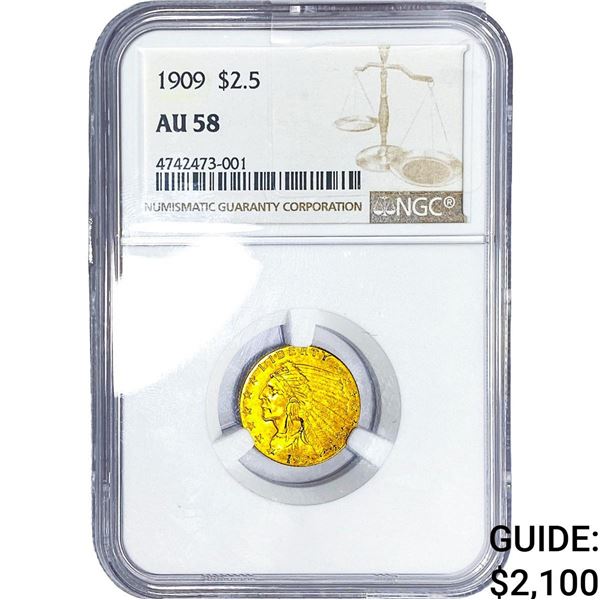 1909 $2.50 Gold Quarter Eagle NGC AU58