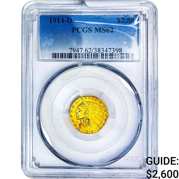 1914-D $2.50 Gold Quarter Eagle PCGS MS62