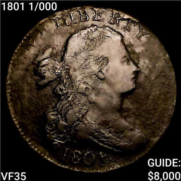 1801 1/000 Draped Bust Large Cent ABOUT UNCIRCULATED