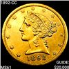 Image 1 : 1892-CC $5 Gold Half Eagle UNCIRCULATED