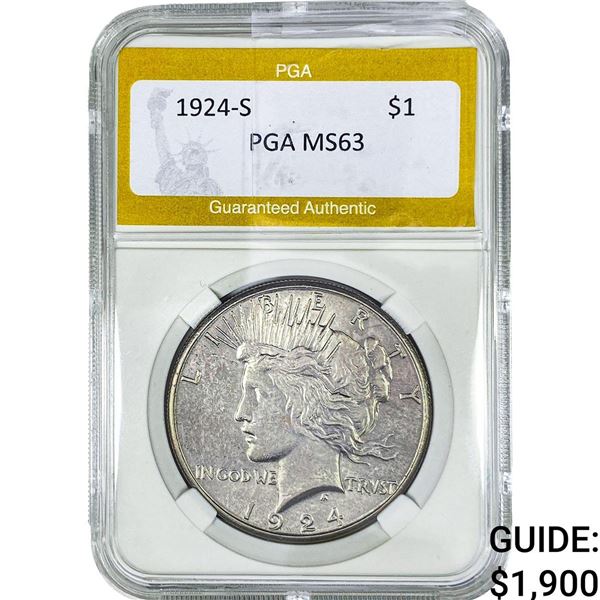 1924-S Silver Peace Dollar PGA MS63