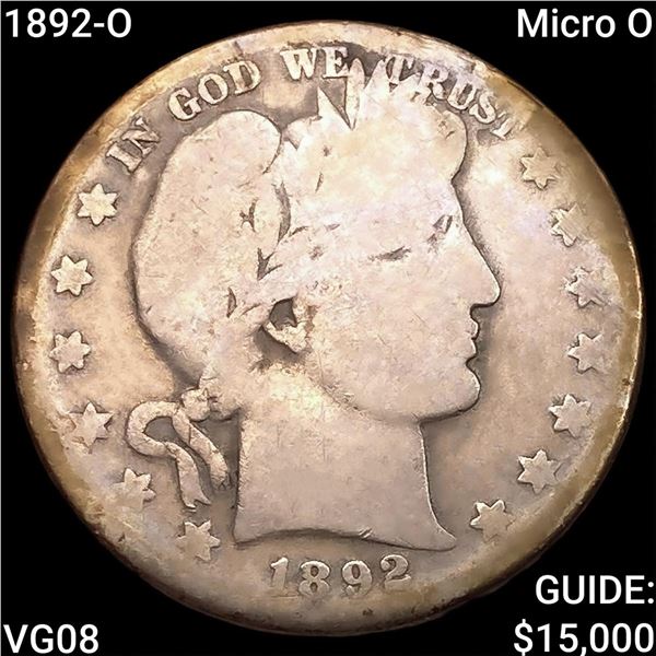 1892-O Micro O Barber Half Dollar NICELY CIRCULATED