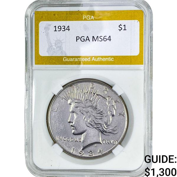 1934 Silver Peace Dollar PGA MS64