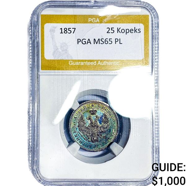1857 Russia Silver 25 Kopeks PGA MS65 PL