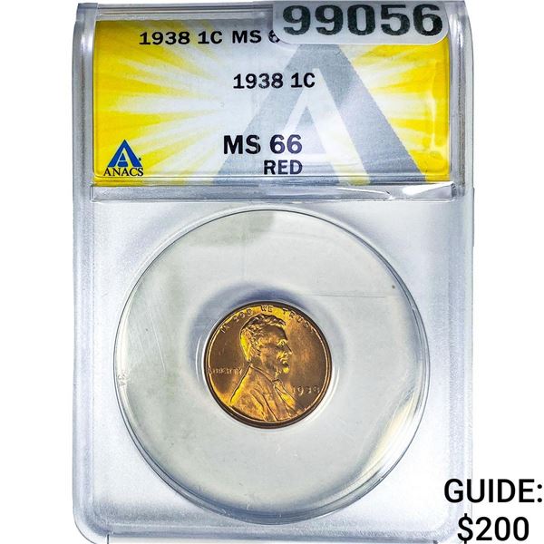 1938 Wheat Cent ANACS MS66 Red