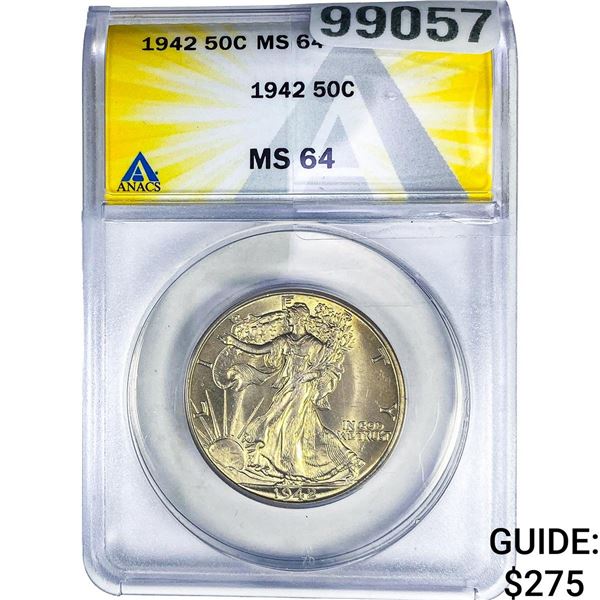 1942 Walking Liberty Half Dollar ANACS MS54