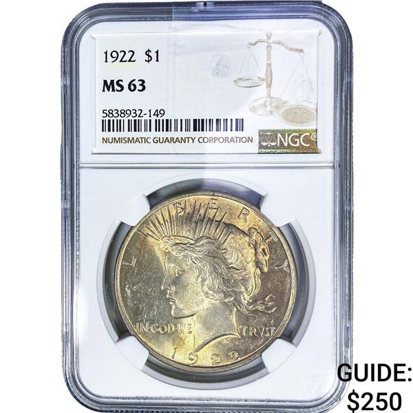 1922 Silver Peace Dollar NGC MS63