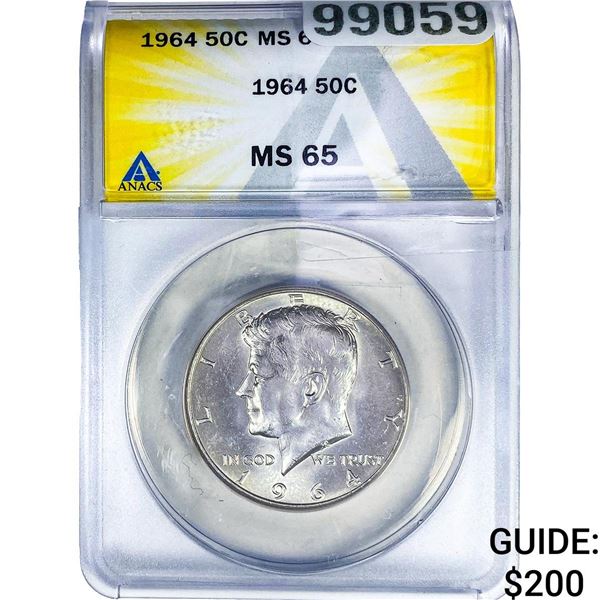 1964 Kennedy Half Dollar ANACS MS65