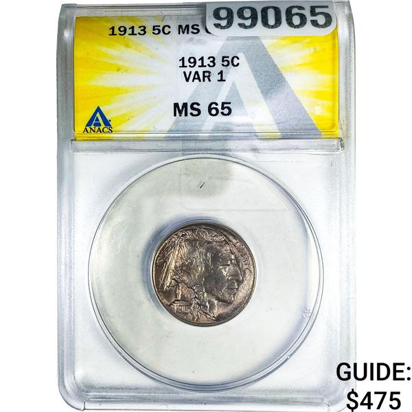 1913 Buffalo Nickel ANACS MS65 Var 1