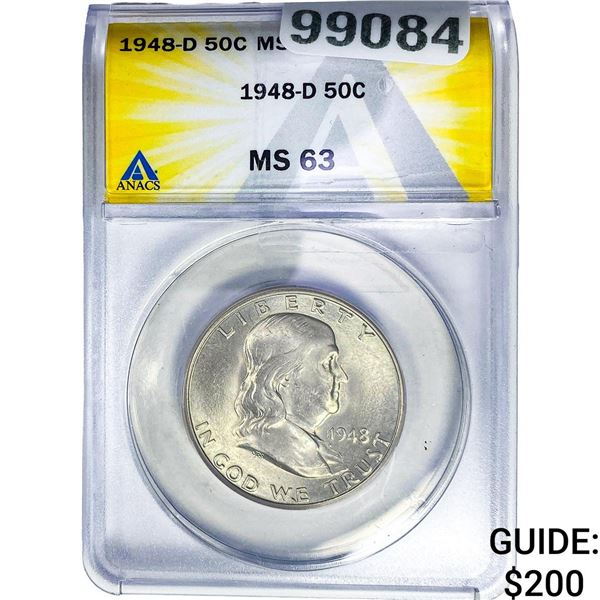 1948-D Franklin Half Dollar ANACS MS63