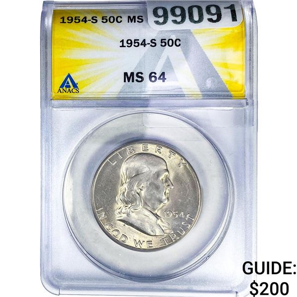 1954-S Franklin Half Dollar ANACS MS64