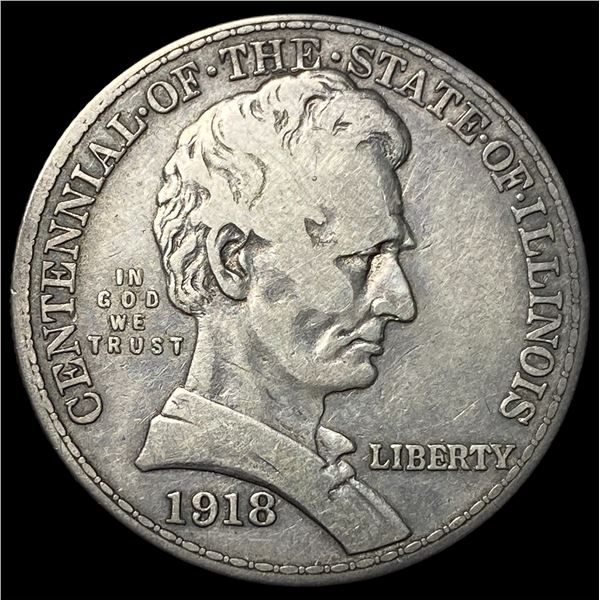 1918 Silver Illinois Half Dollar CLOSELY  UNCIRCULATED