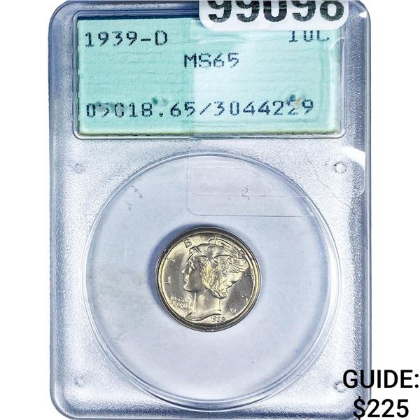 1939-D Mercury Silver Dime PCGS MS65