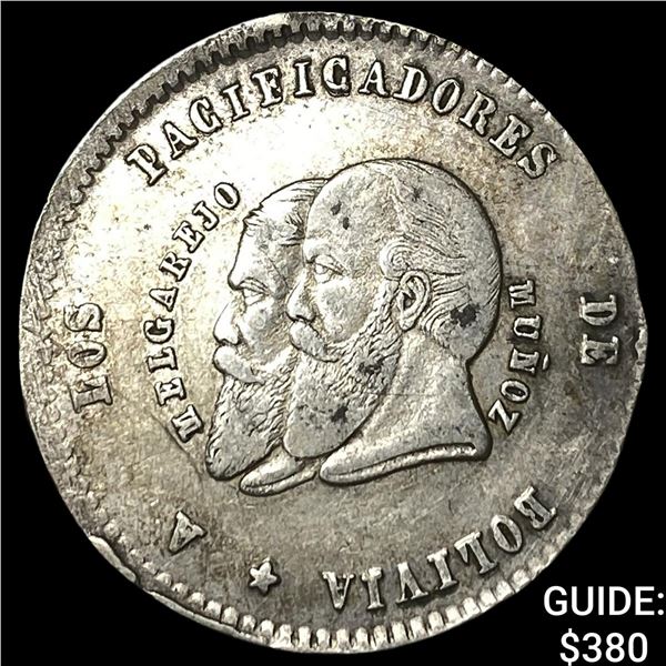 1865 Bolivia Silver 1/2 Melgarejo .2141oz ASW
