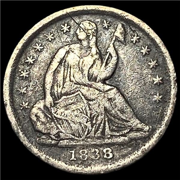 1838 Silver Seated Liberty Half Dime CLOSELY  UNCIRCULATED