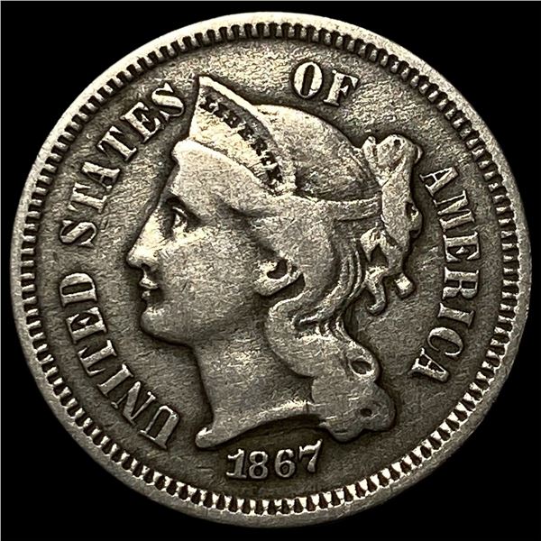 1867 Nickel Three-Cent Piece NEARLY  UNCIRCULATED