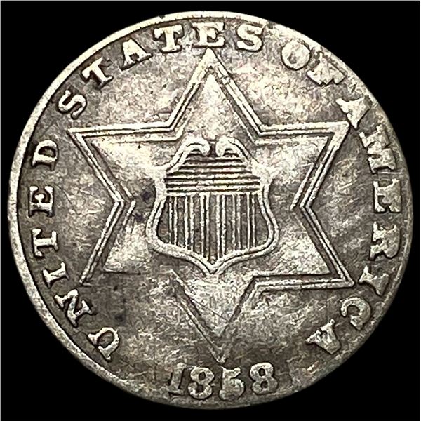1858 Silver Three-Cent Piece LIGHTLY  CIRCULATED