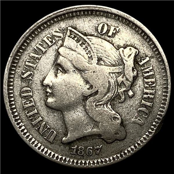 1867 Nickel Three-Cent Piece ABOUT  UNCIRCULATED