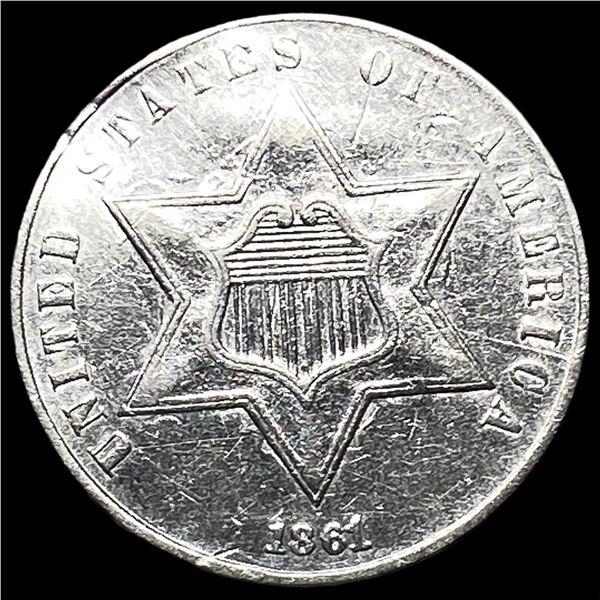 1861 Silver Three-Cent Piece CLOSELY  UNCIRCULATED