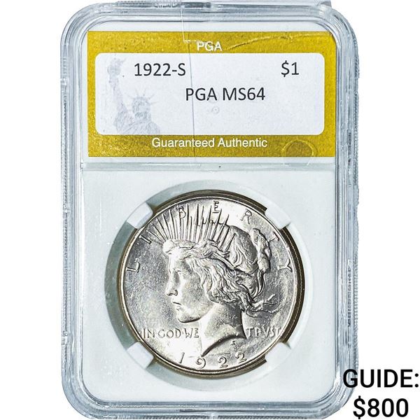 1922-S Silver Peace Dollar PGA MS64