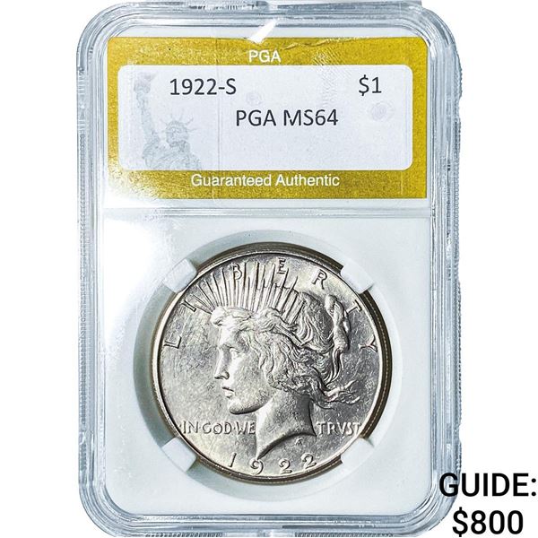 1922-S Silver Peace Dollar PGA MS64