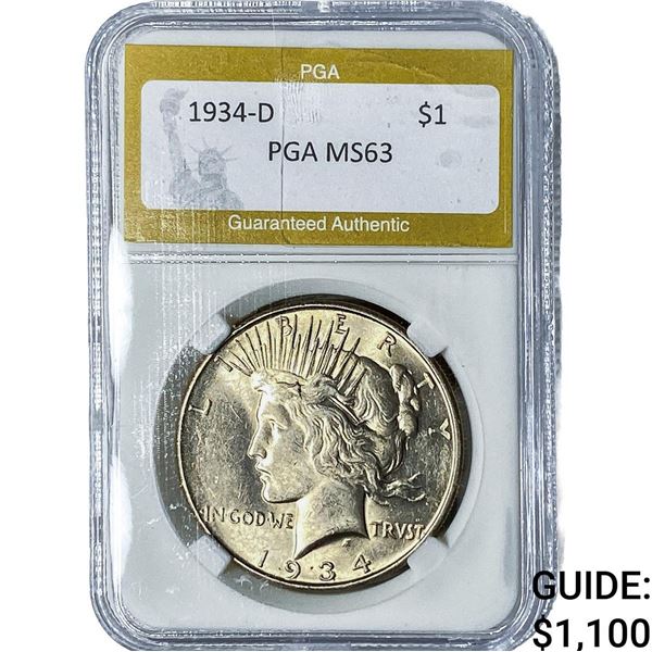 1934-D Silver Peace Dollar PGA MS63