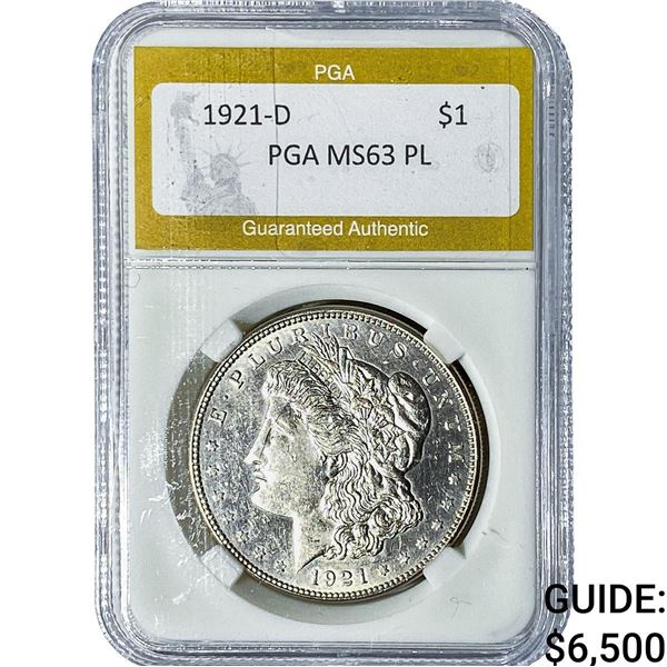 1921-D Morgan Silver Dollar PGA MS63 PL